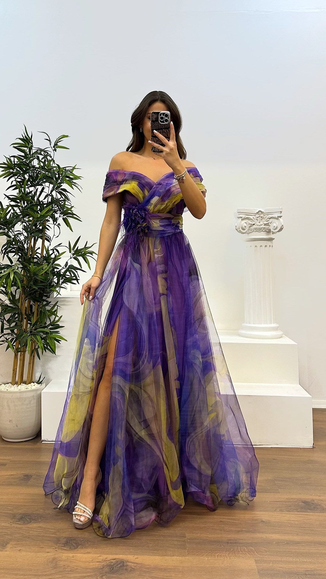 Elavita - Jinnie – Tulle Maxi Dress with Feather Detailing & Elegant Slit