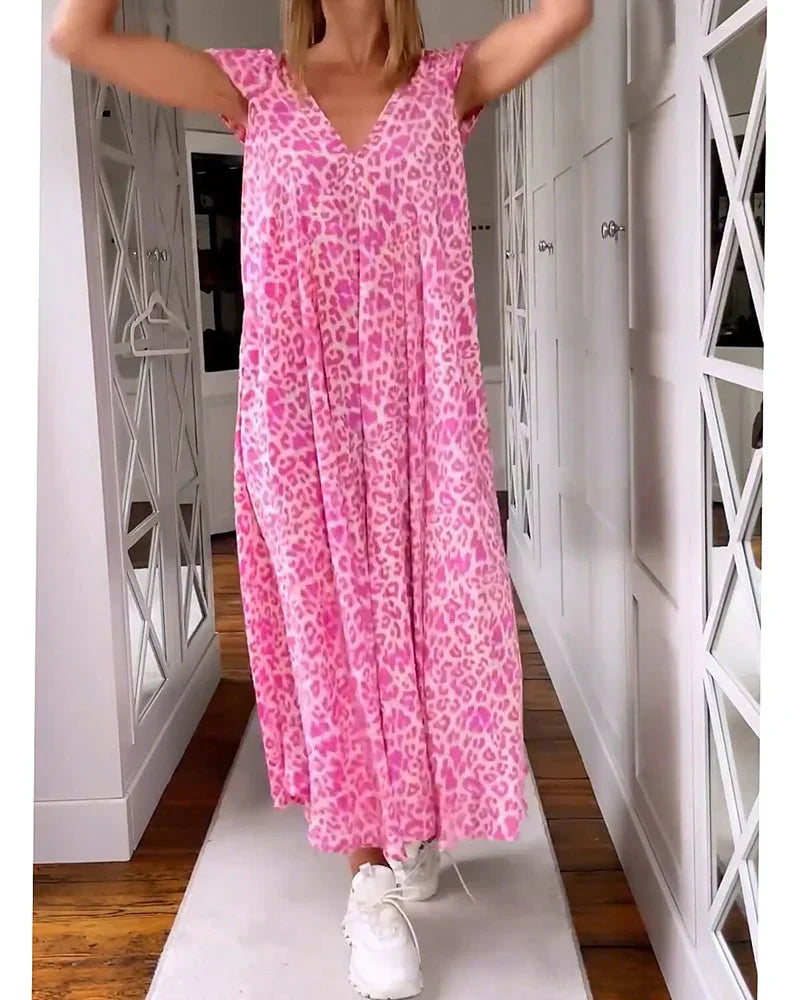 Elavita - Rosma - Long printed dress with V-neck and short sleeves