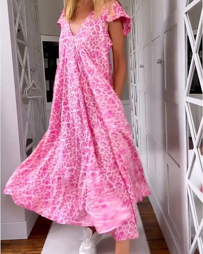 Elavita - Rosma - Long printed dress with V-neck and short sleeves