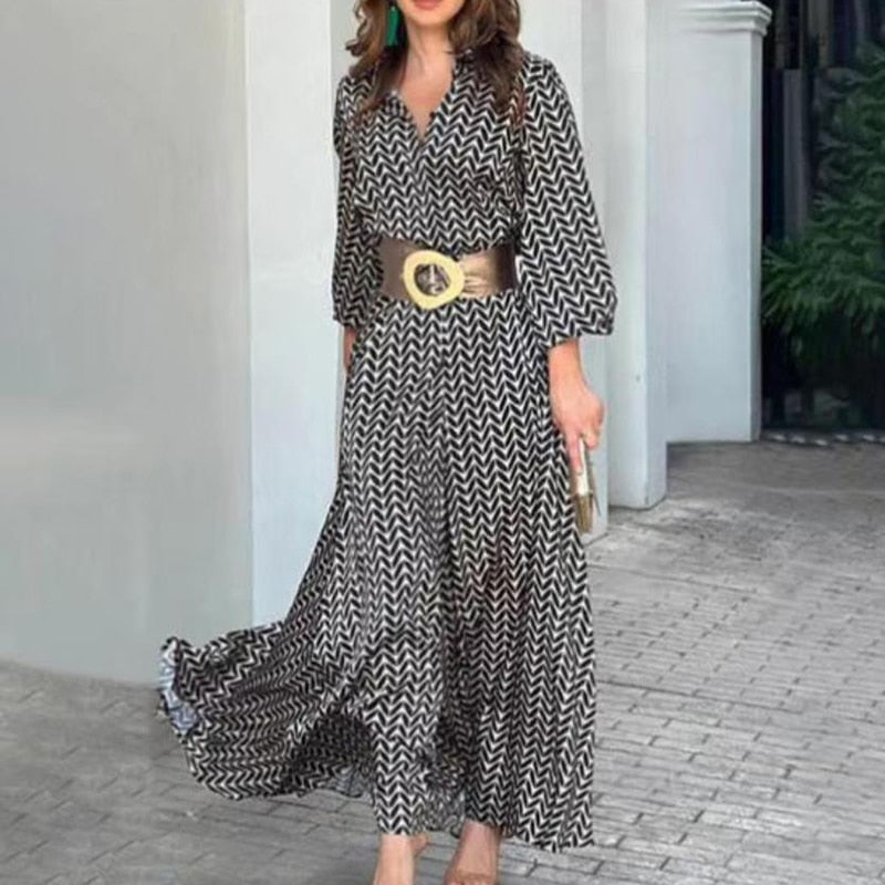 Elavita - Aeliana - Sexy Boho Print Vintage Style Maxi Shirt Dress