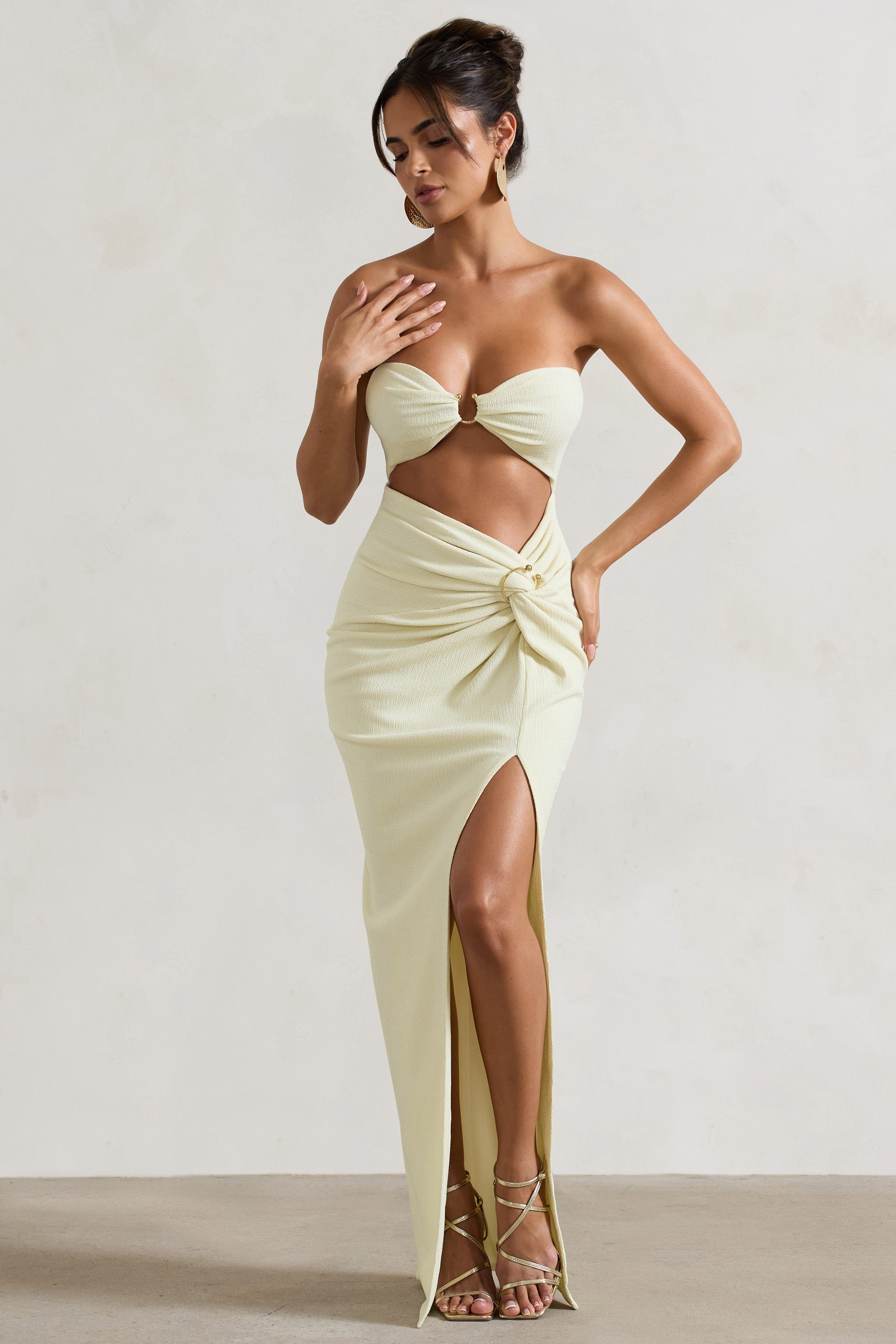 Elavita - Cancun™ | Ecru strapless maxi dress with cutouts and twist