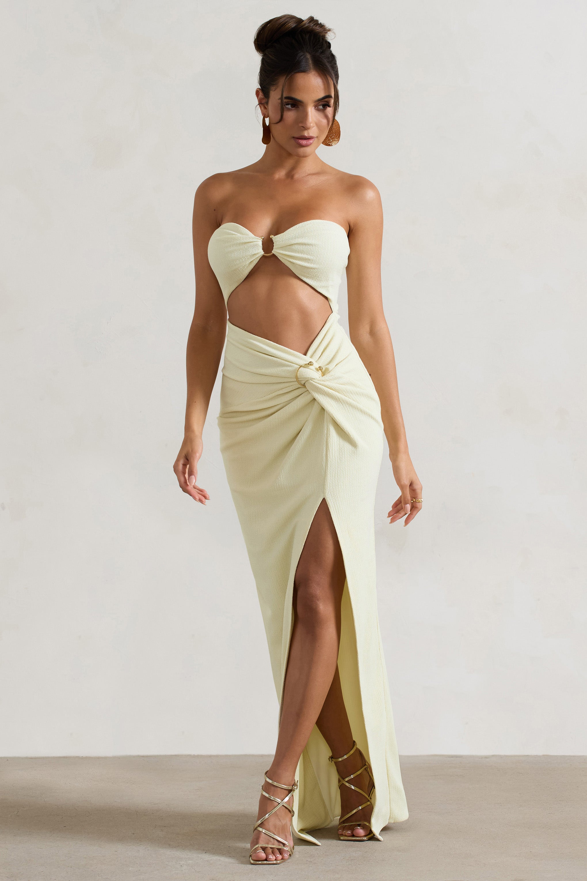 Elavita - Cancun™ | Ecru strapless maxi dress with cutouts and twist