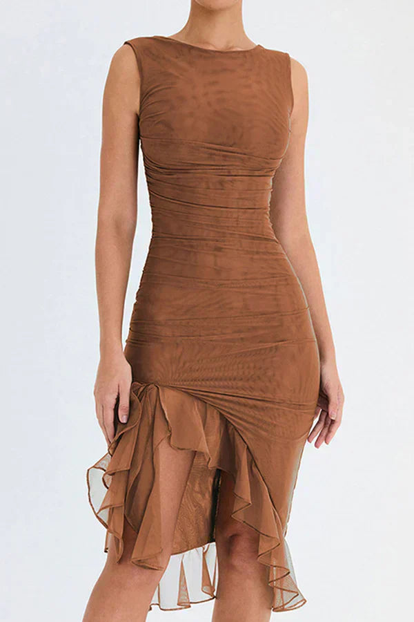 Elavita - Lorienne ™ | Boat-neck ruffle sheath dress
