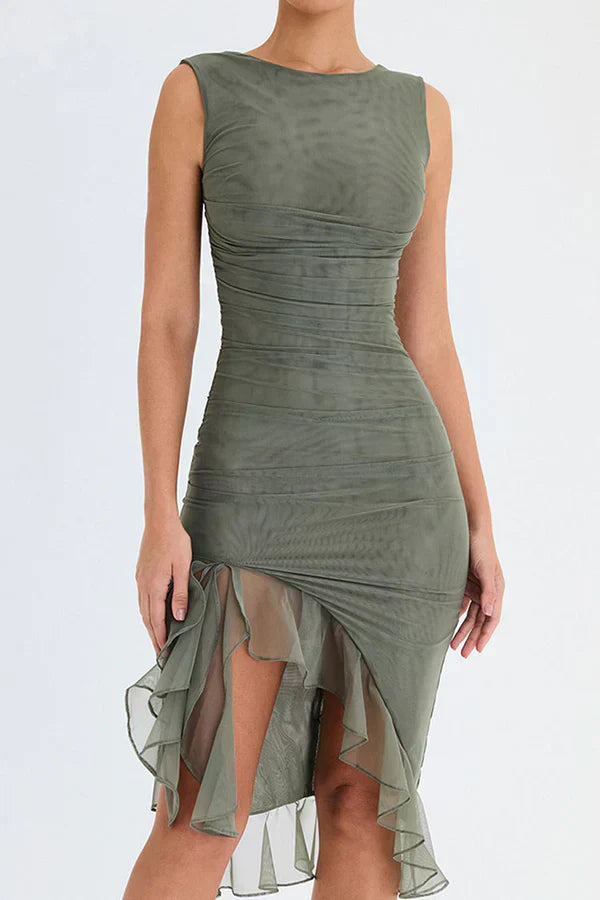 Elavita - Lorienne ™ | Boat-neck ruffle sheath dress