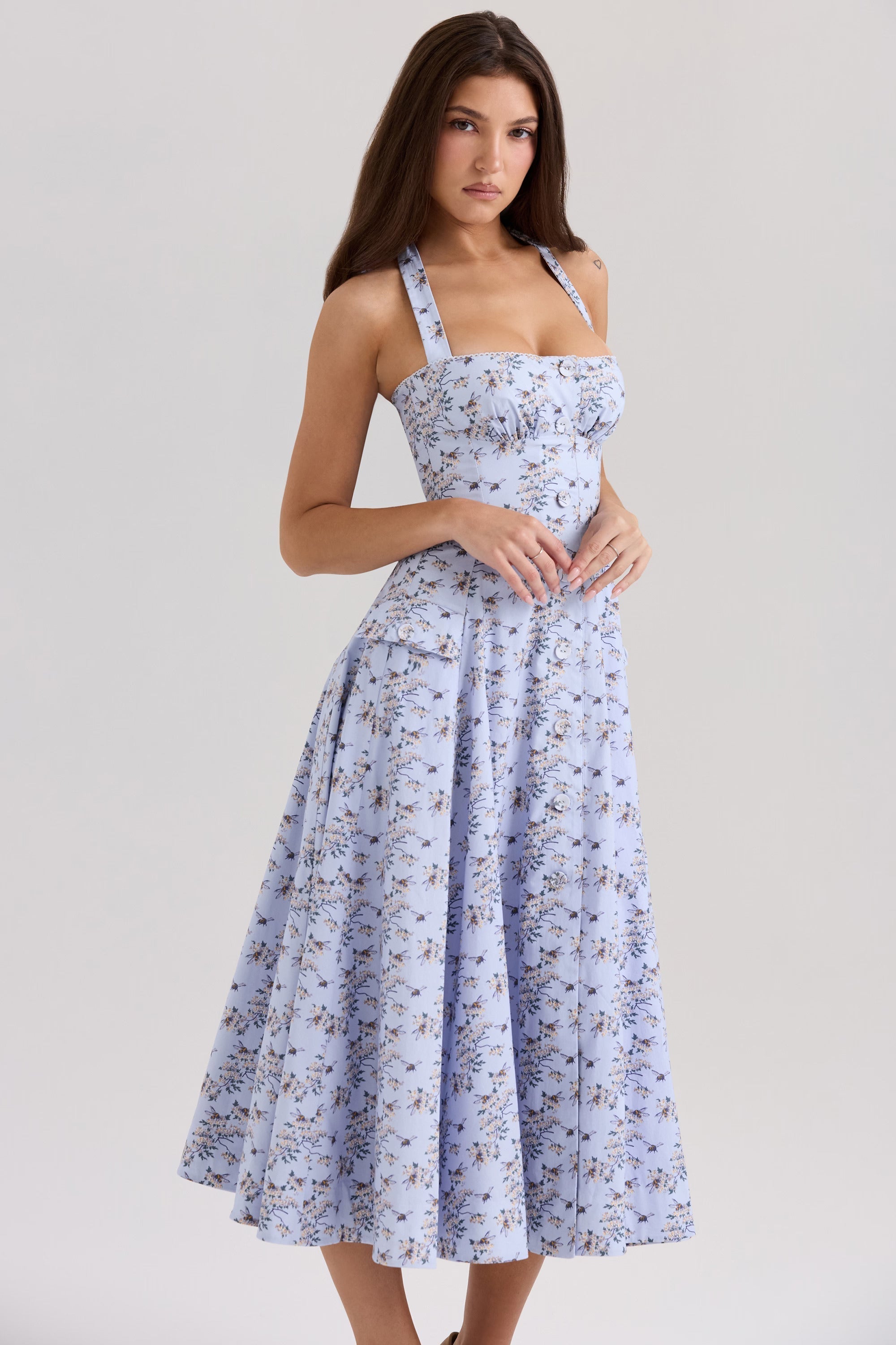 Elavita - Belle - Midi dress with daisy print and halterneck