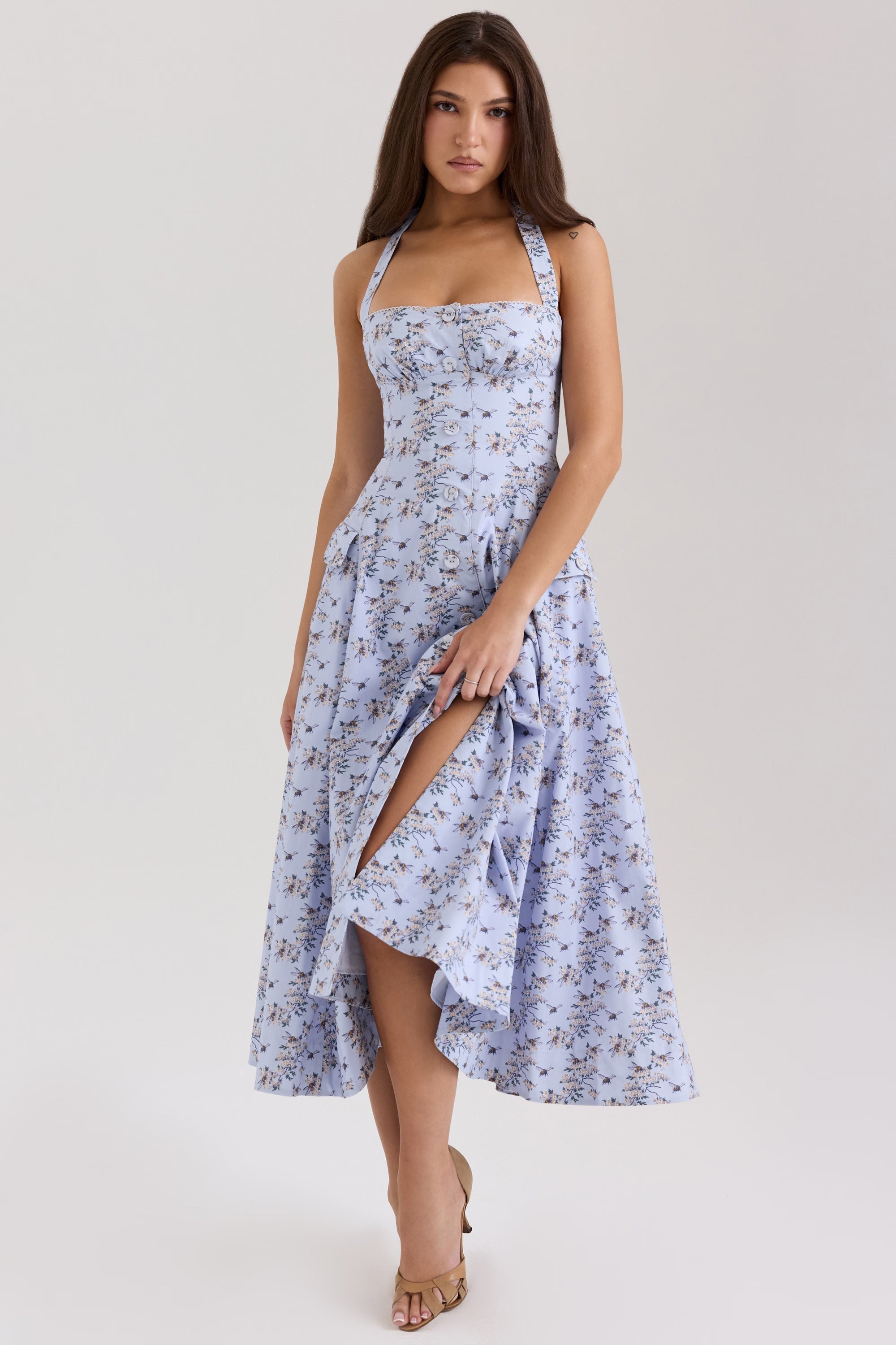 Elavita - Belle - Midi dress with daisy print and halterneck
