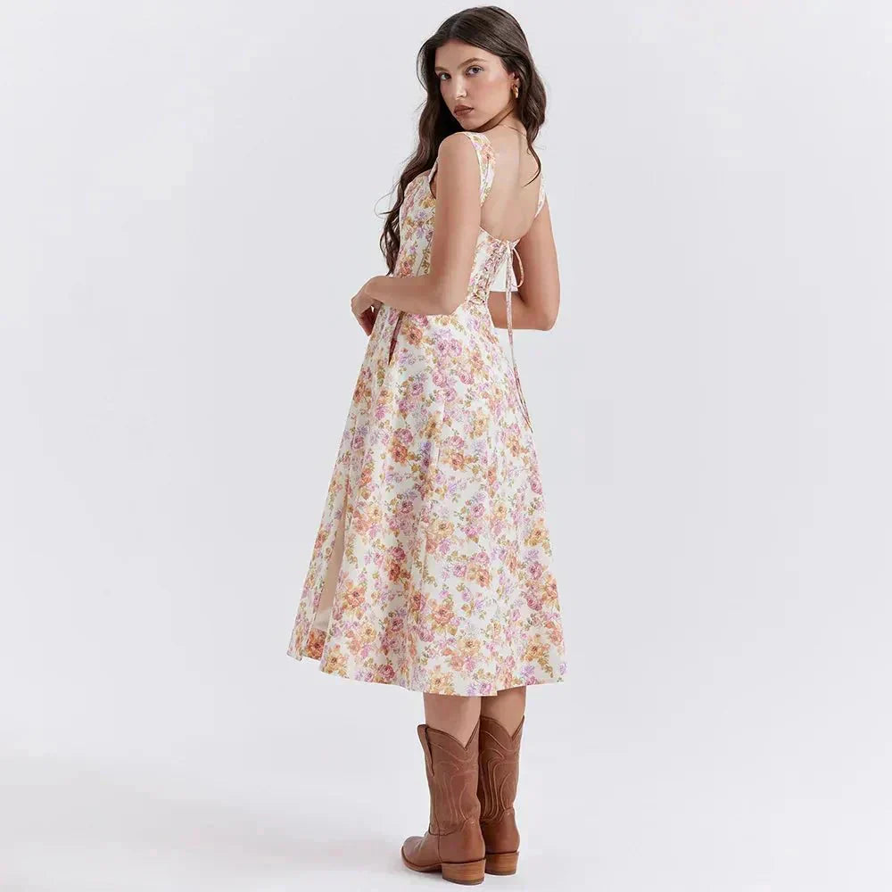 Elavita - Freya - Floral Corset Midi Dress