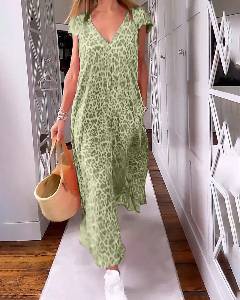 Elavita - Rosma - Long printed dress with V-neck and short sleeves