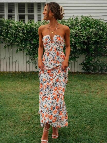Elavita - Louise - Maxi summer dress with halter neck and floral pattern