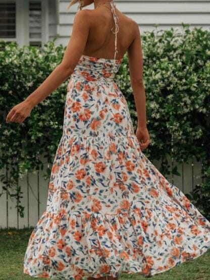 Elavita - Louise - Maxi summer dress with halter neck and floral pattern