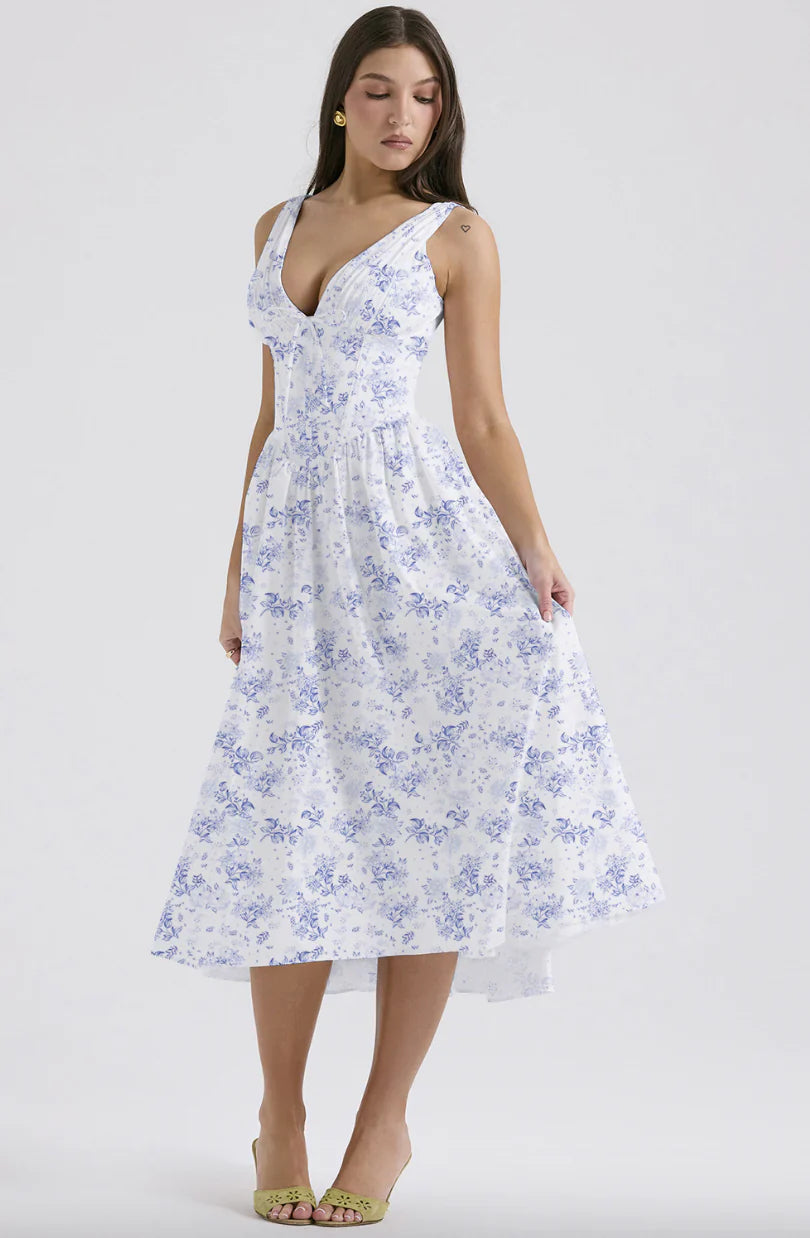 Elavita - Ariana - V-neck midi dress with corset and flared skirt