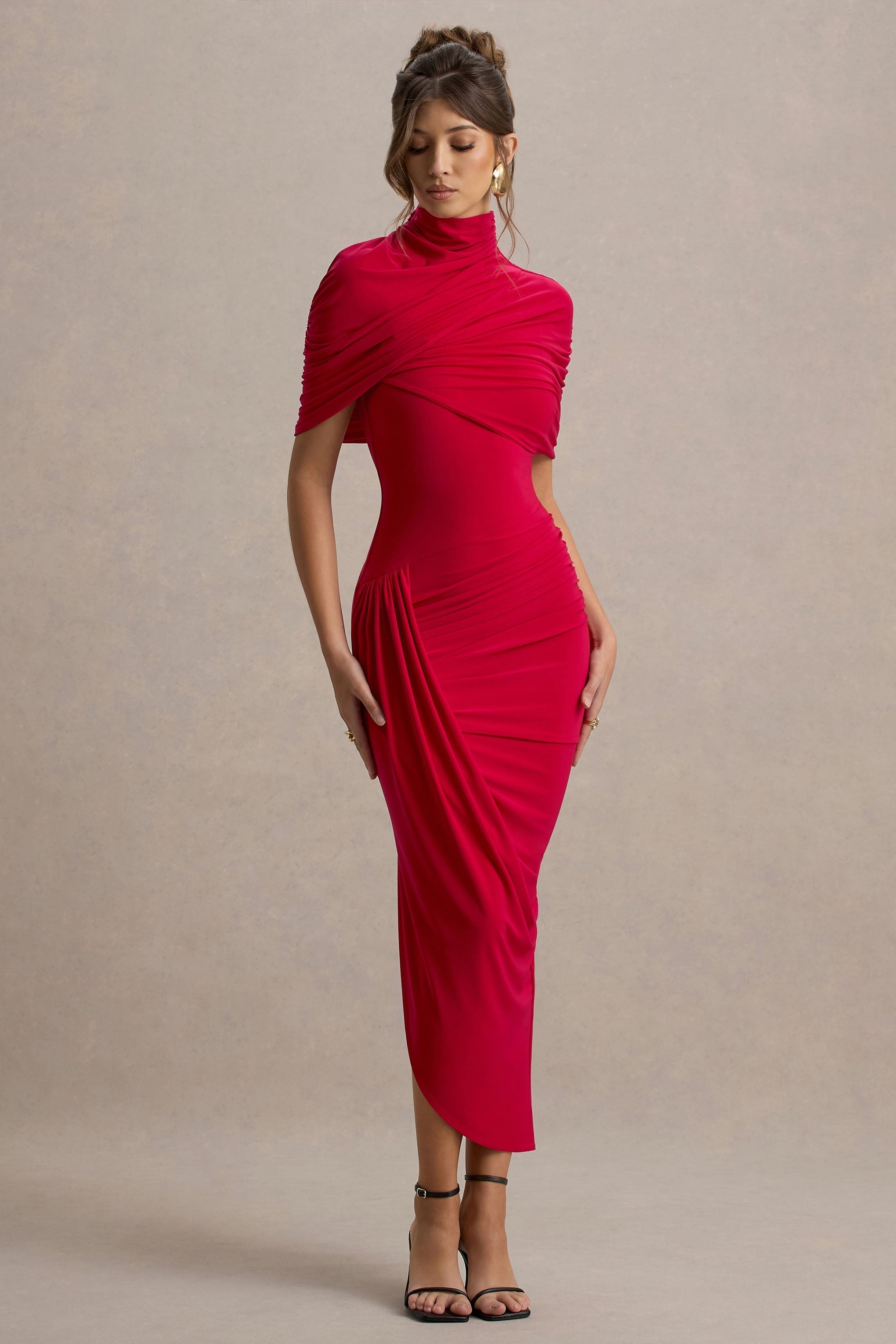 Elavita - Taylor Asymmetric Twisted Cape Maxi Dress