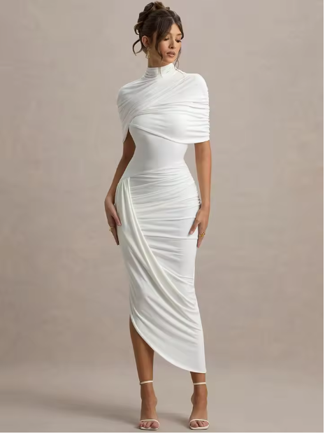 Elavita - Taylor Asymmetric Twisted Cape Maxi Dress