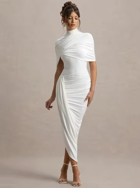 Elavita - Taylor Asymmetric Twisted Cape Maxi Dress