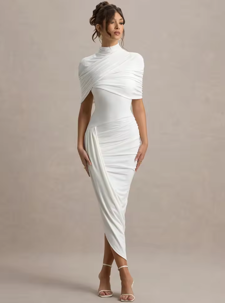 Elavita - Taylor Asymmetric Twisted Cape Maxi Dress