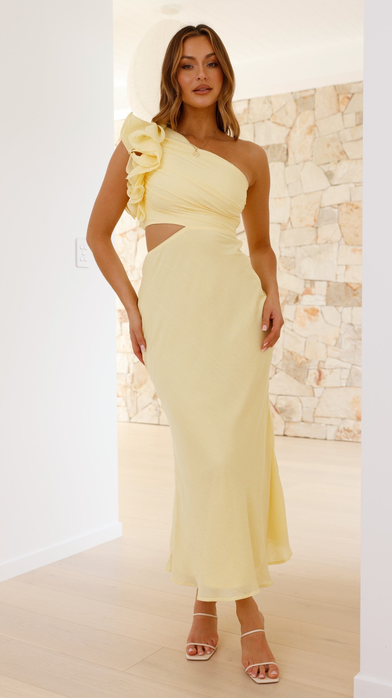 Elavita - Blaire – Off-the-Shoulder Maxi Dress with Ruffle & Side Cutout