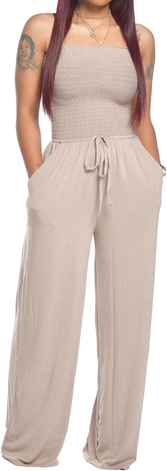Elavita - Lola - Off Shoulder Solid Color Smocked Jumpsuit