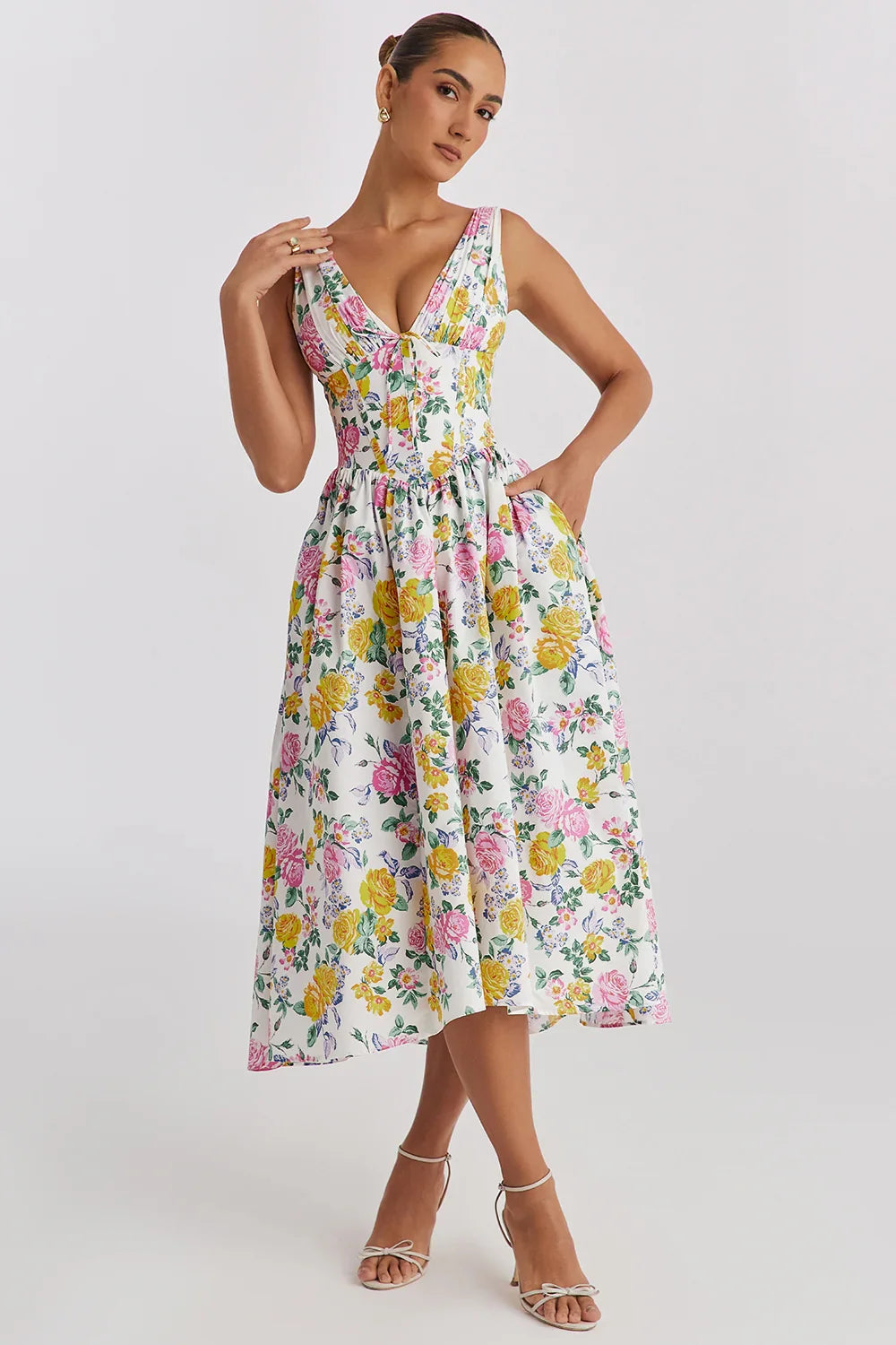 Elavita - Ariana - V-neck midi dress with corset and flared skirt