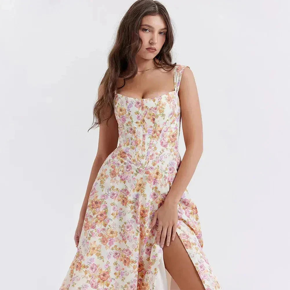 Elavita - Freya - Floral Corset Midi Dress