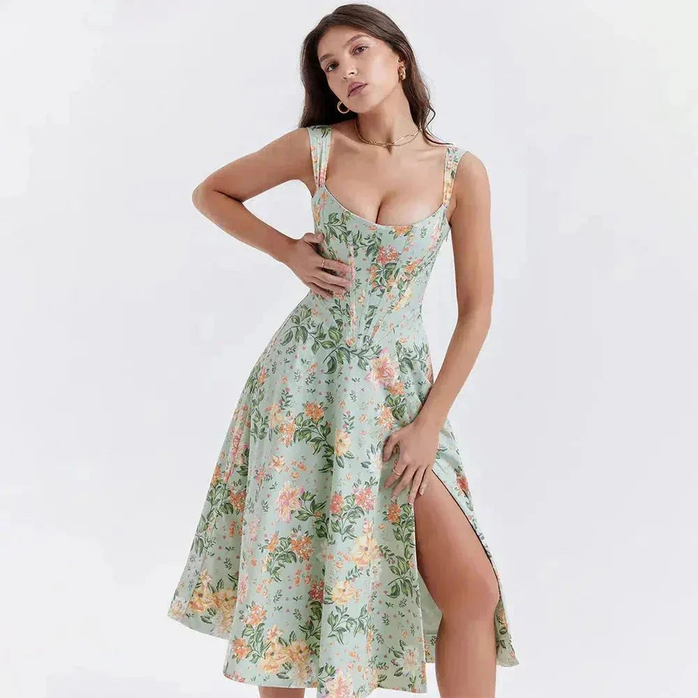 Elavita - Freya - Floral Corset Midi Dress